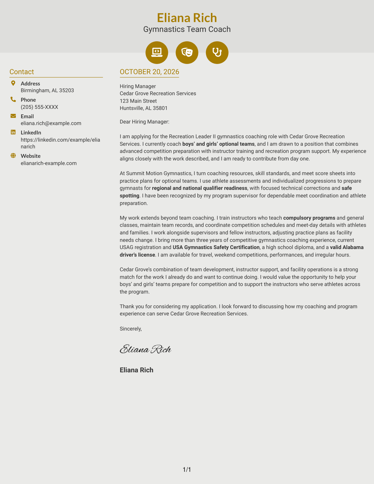 Cover letter example — page 1