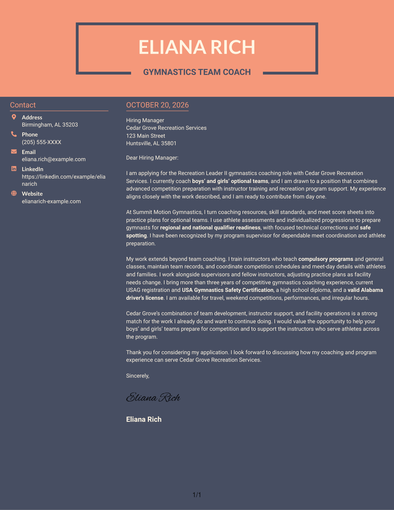 Cover letter example — page 1
