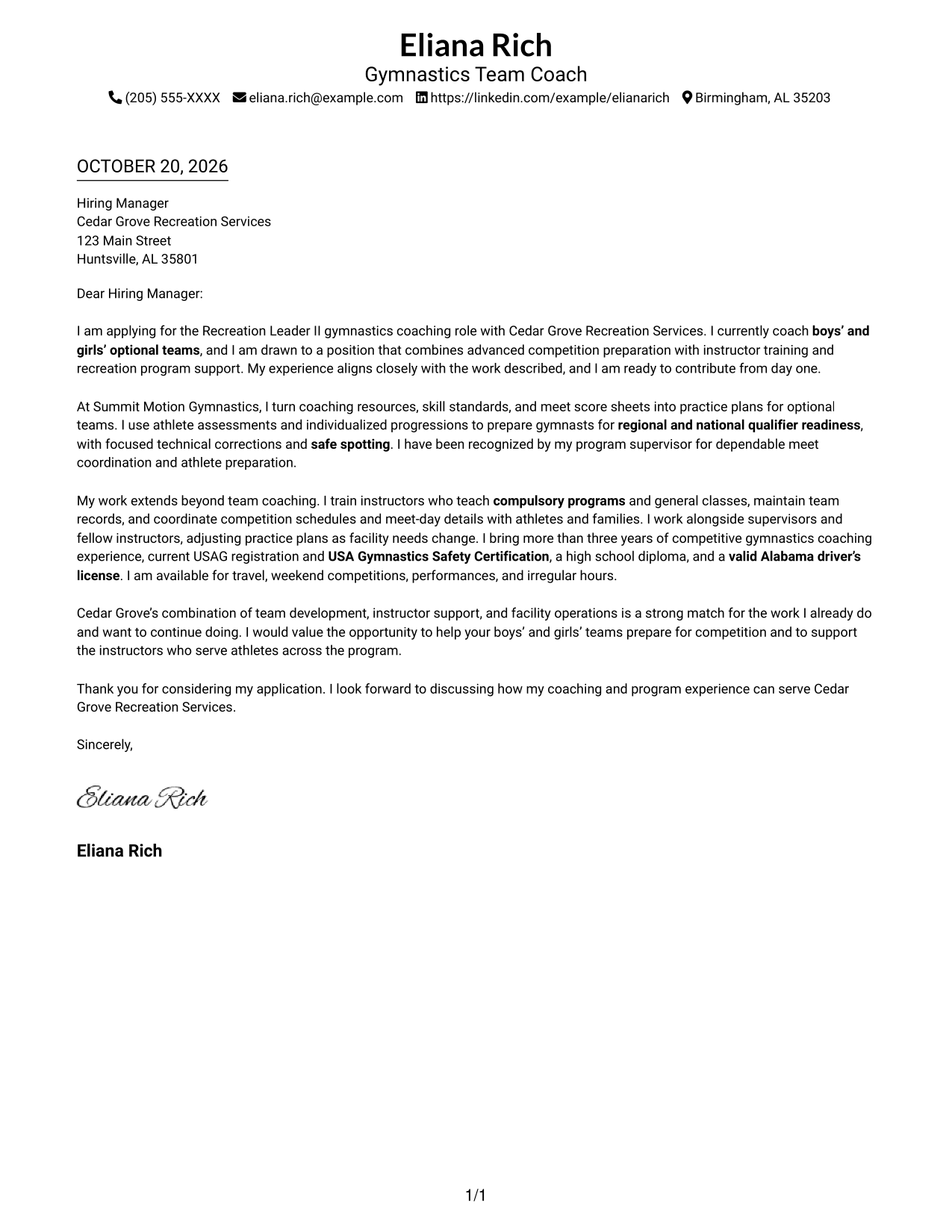Cover letter example — page 1
