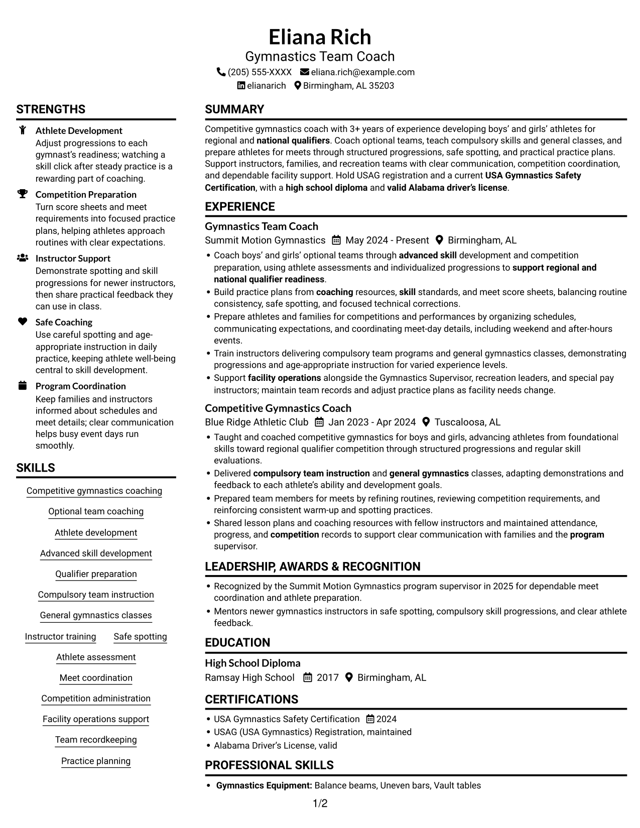 Resume example — page 1
