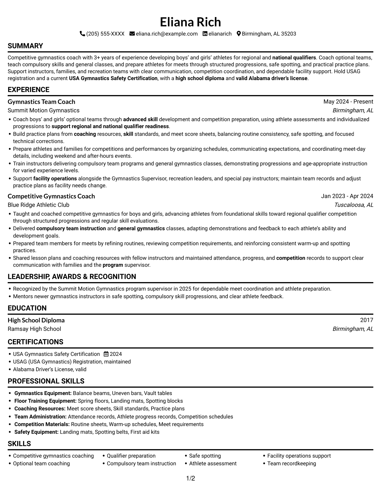 Resume example — page 1