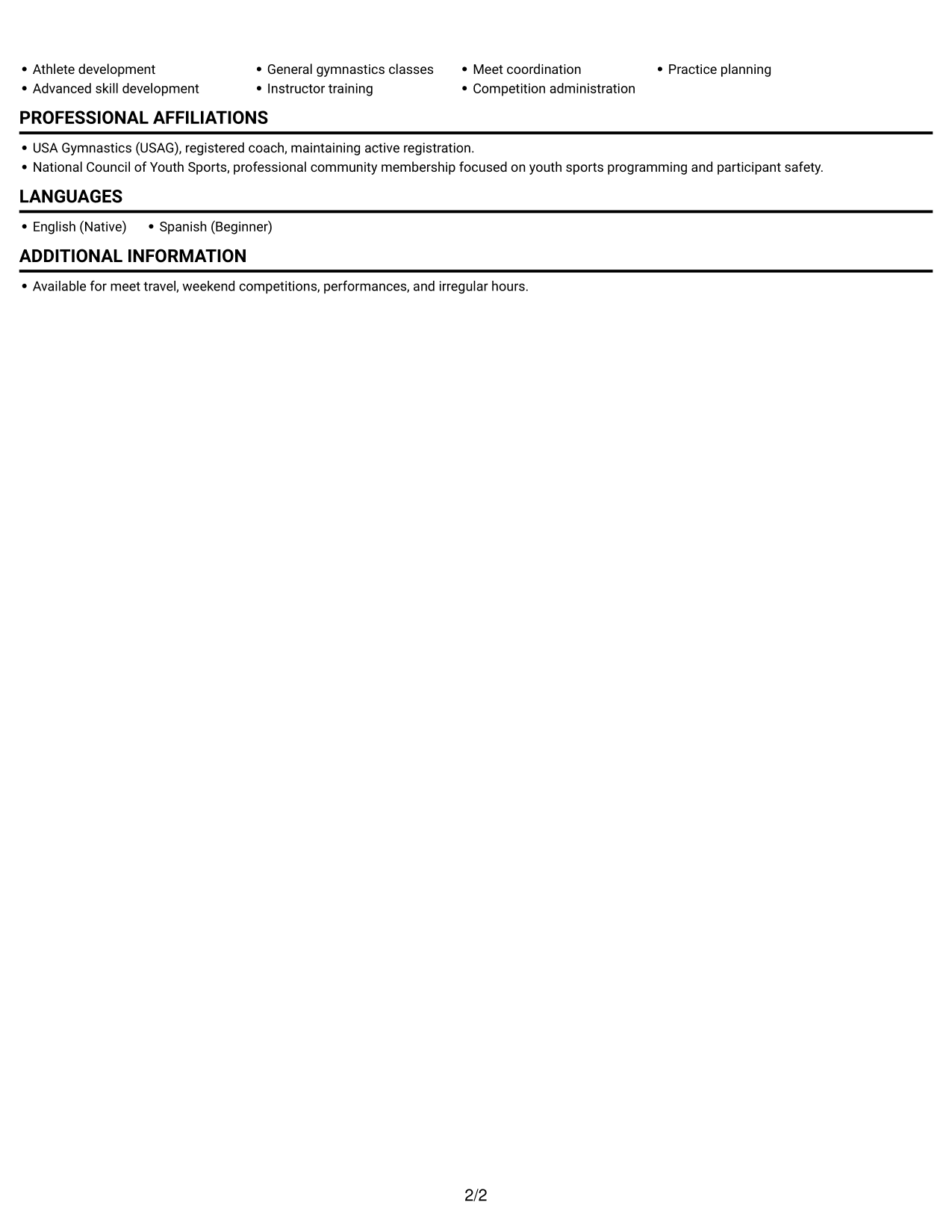 Resume example — page 2