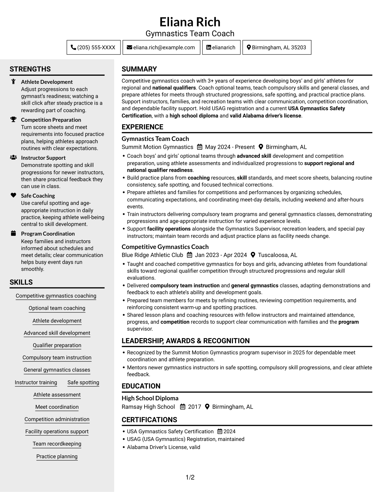 Resume example — page 1