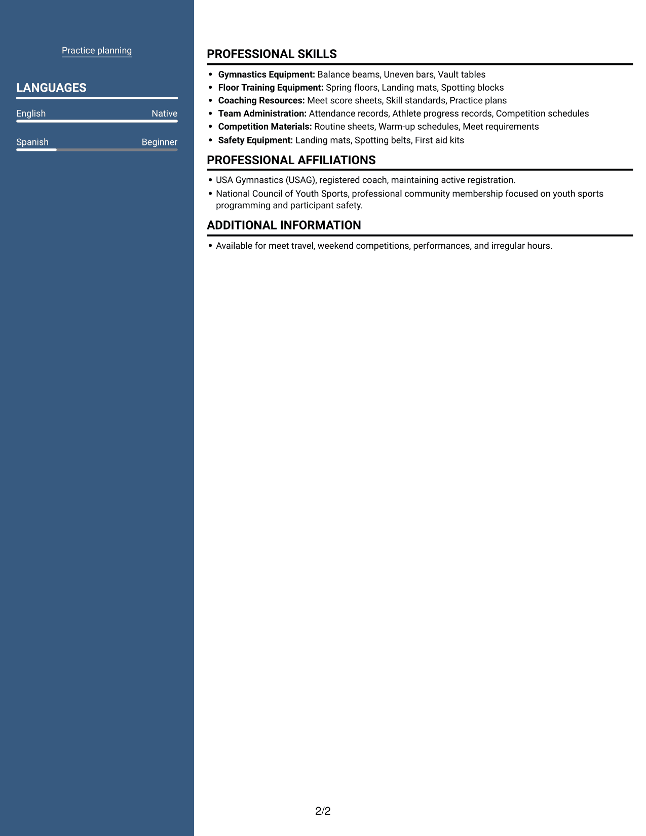 Resume example — page 2