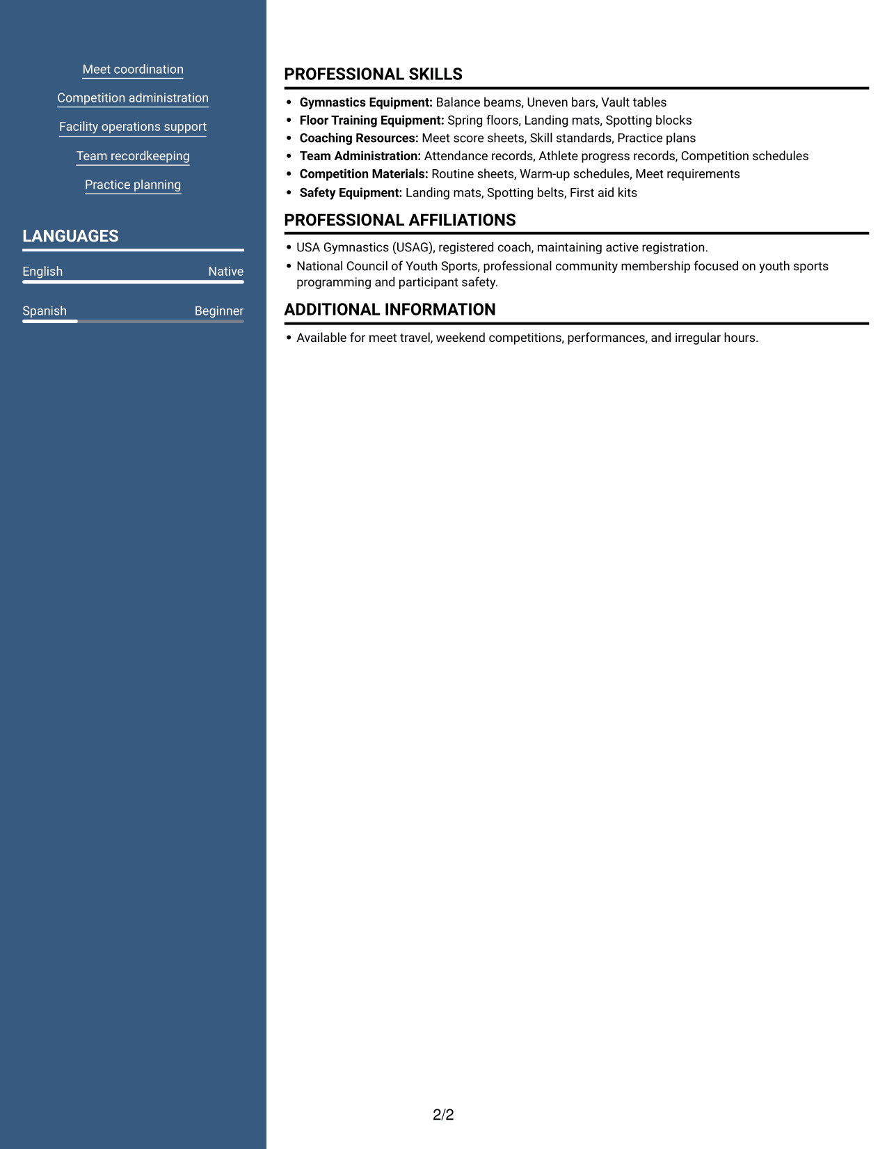 Resume example — page 2