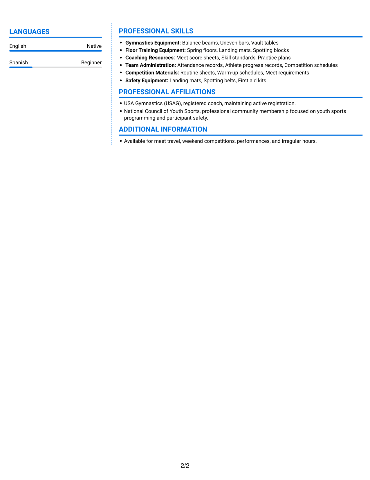 Resume example — page 2