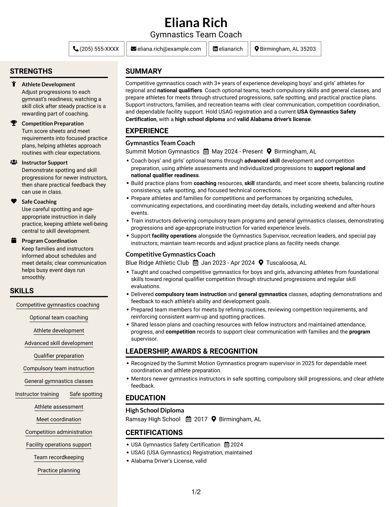 Resume example — page 1