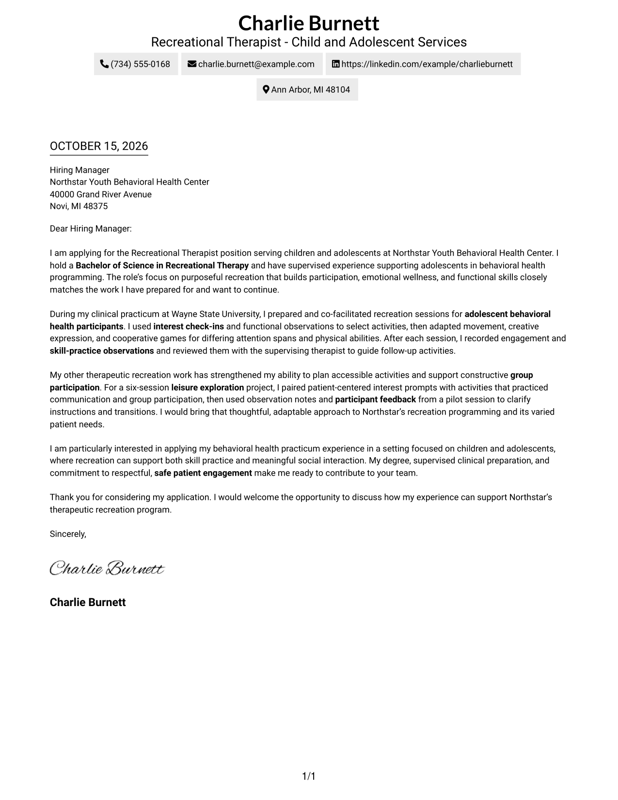 Cover letter example — page 1