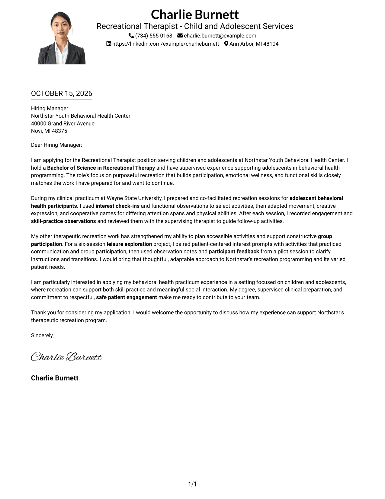 Cover letter example — page 1