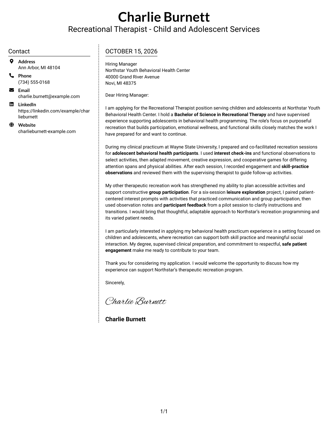 Cover letter example — page 1