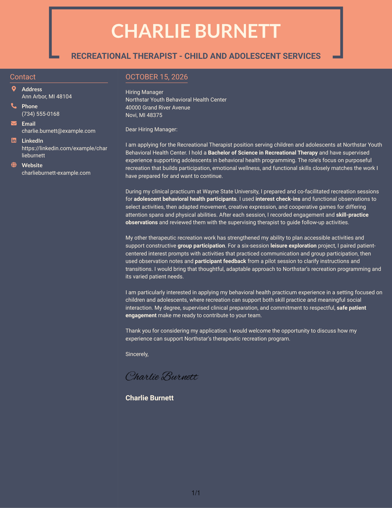 Cover letter example — page 1