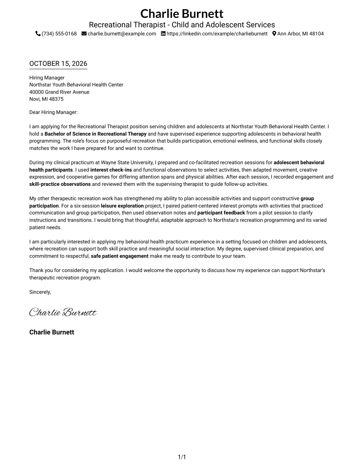 Cover letter example — page 1
