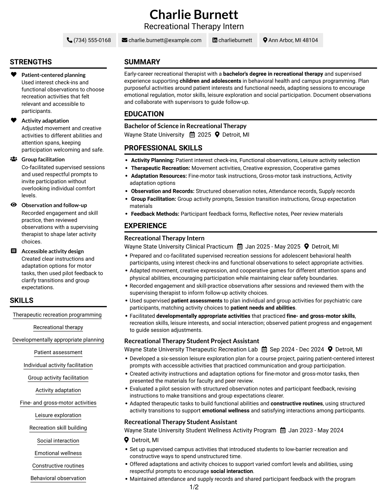 Resume example — page 1