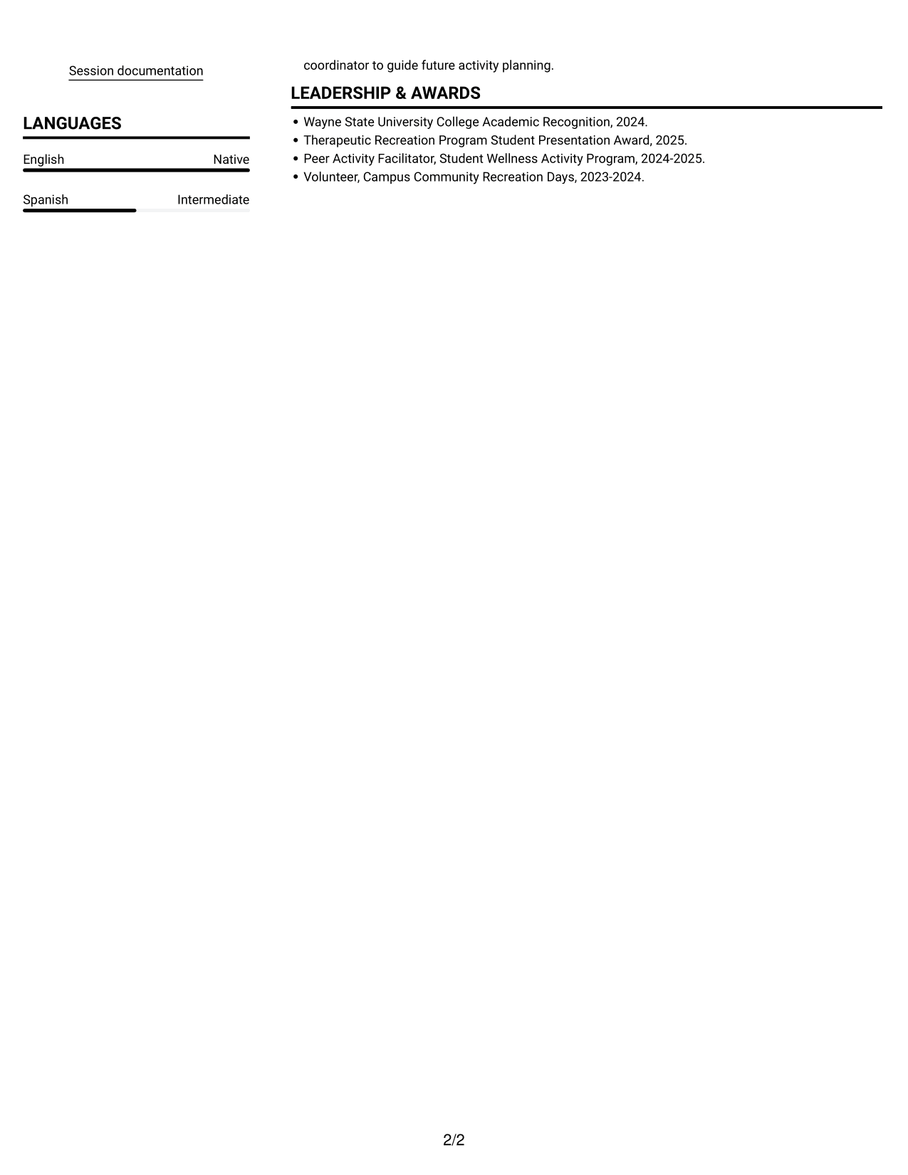 Resume example — page 2