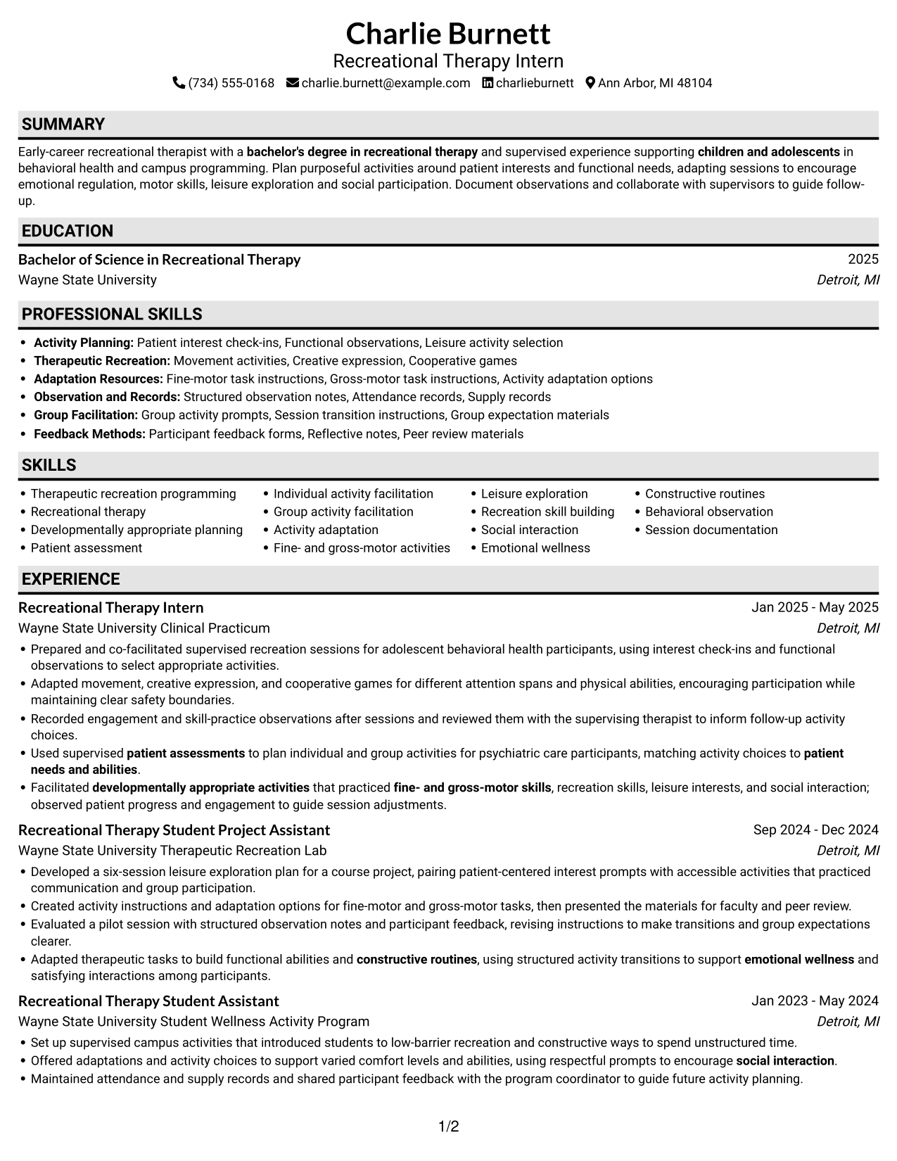 Resume example — page 1