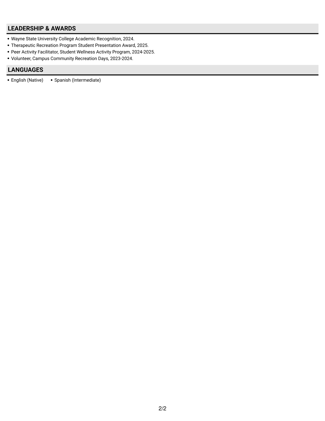 Resume example — page 2