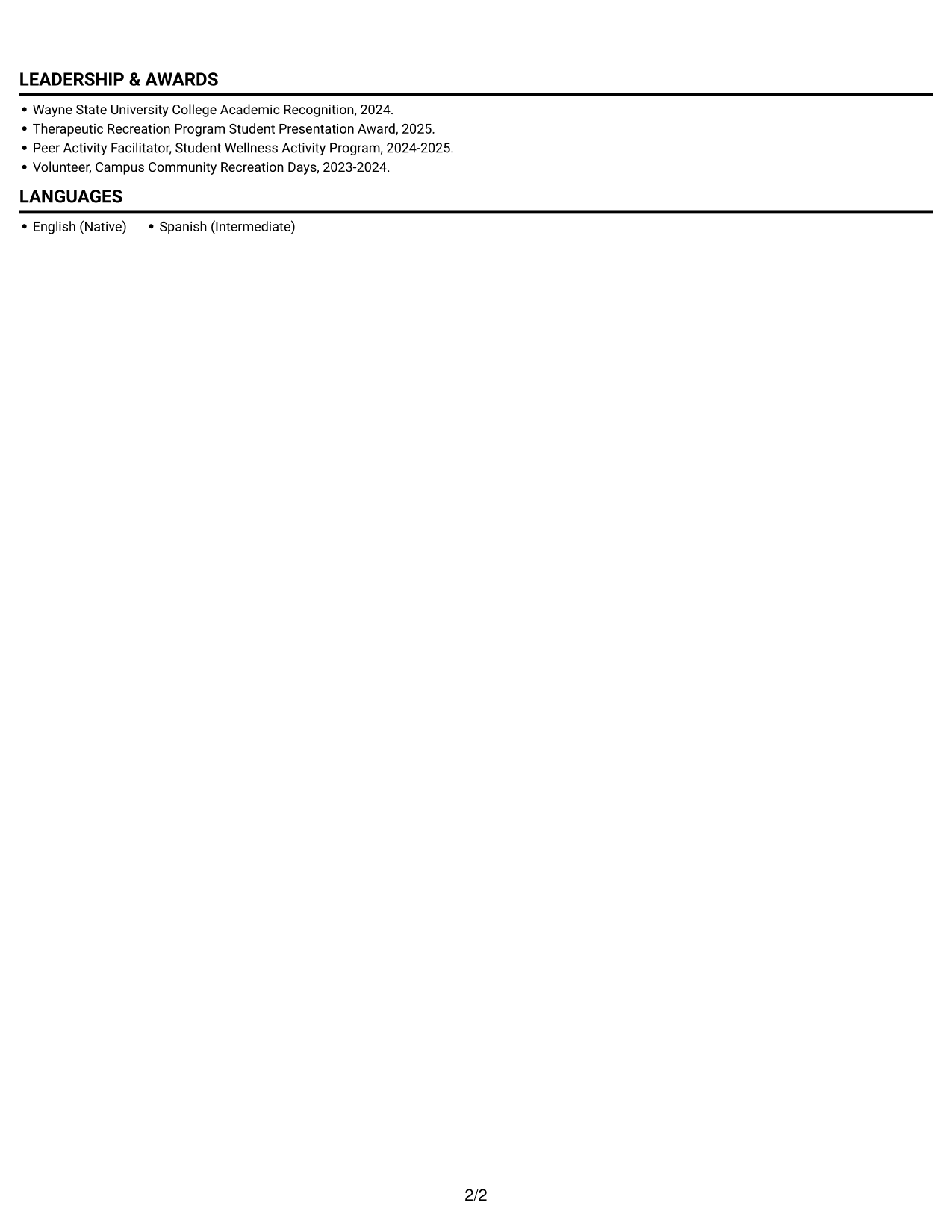 Resume example — page 2