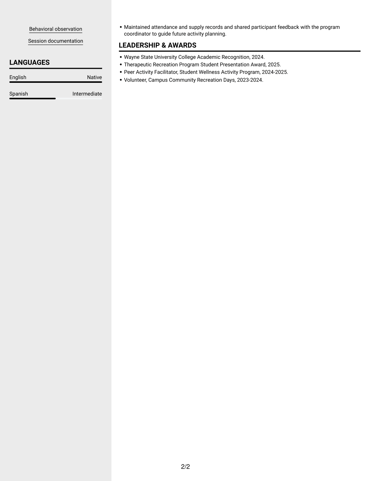 Resume example — page 2