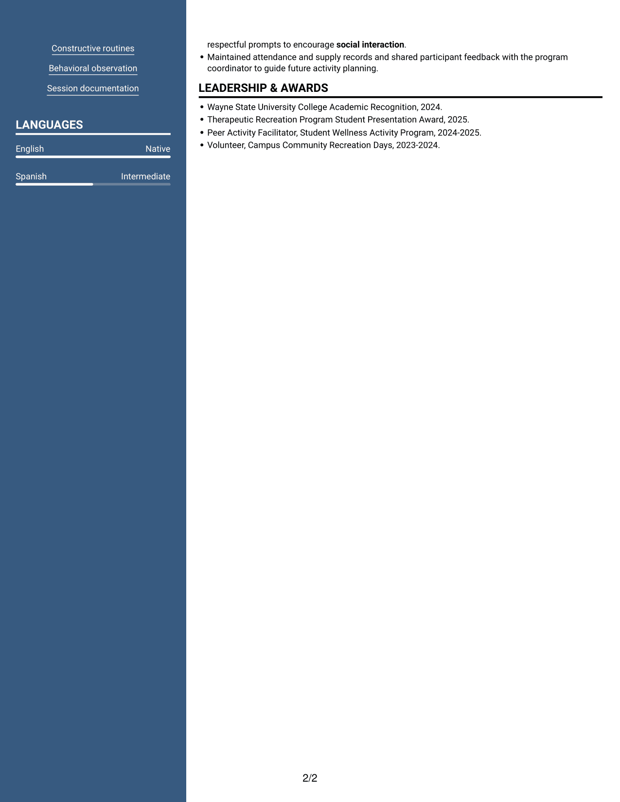 Resume example — page 2