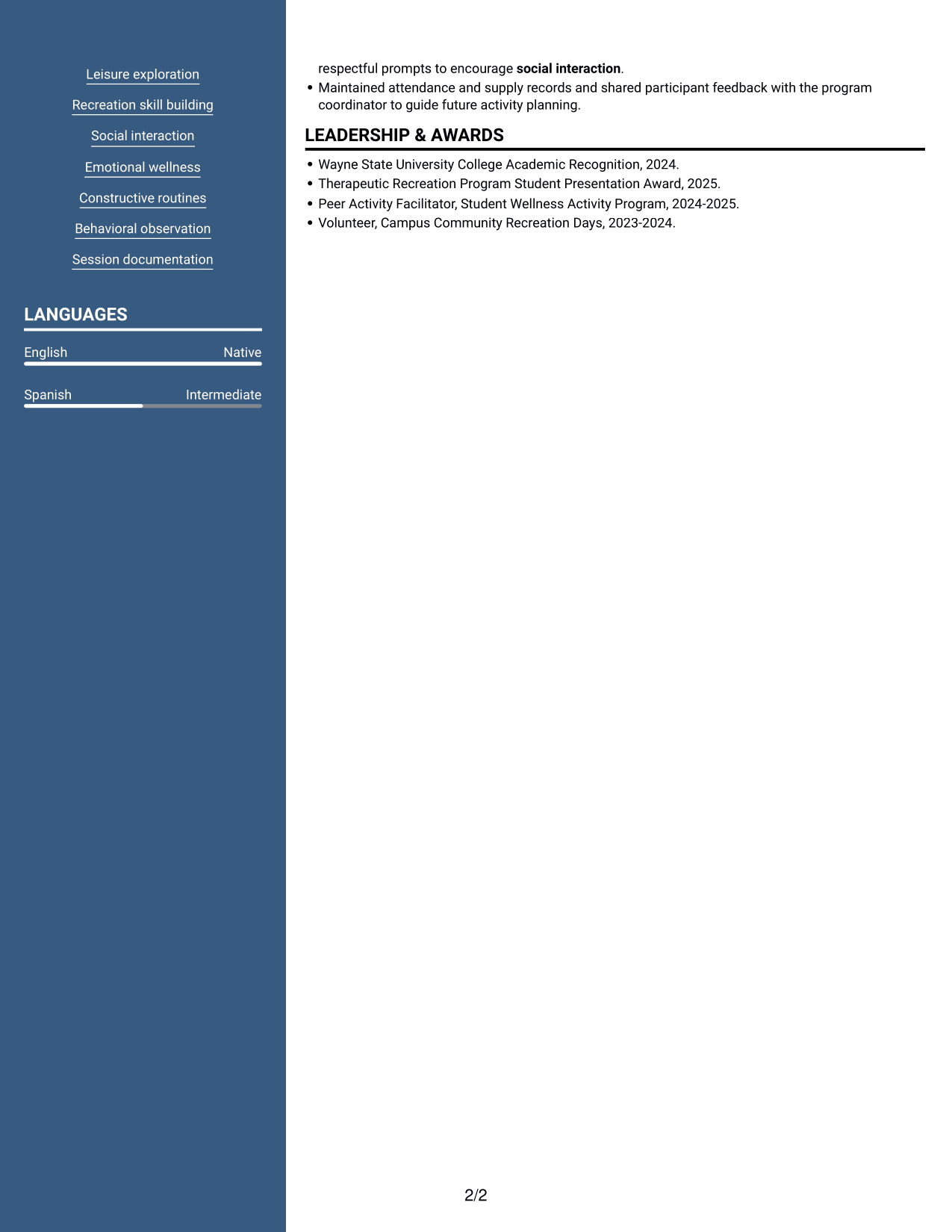 Resume example — page 2