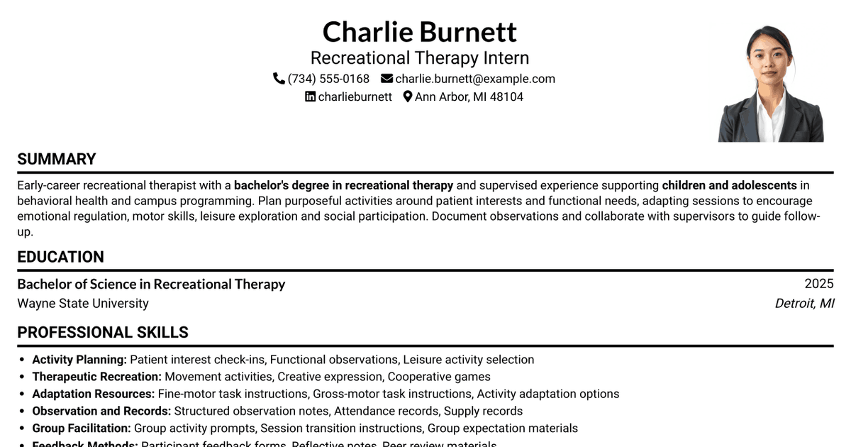 7 Recreational Therapist - Child and Adolescent Services Resume Templates with Example