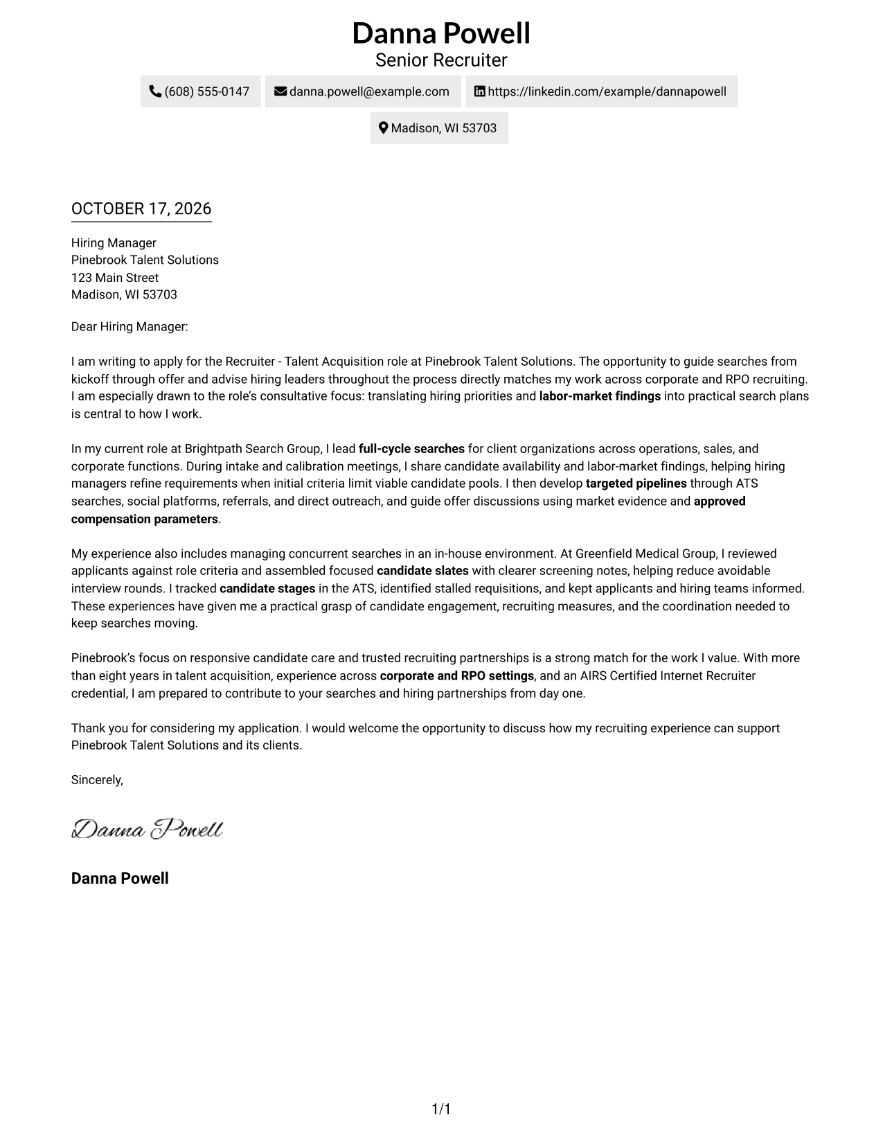 Cover letter example — page 1