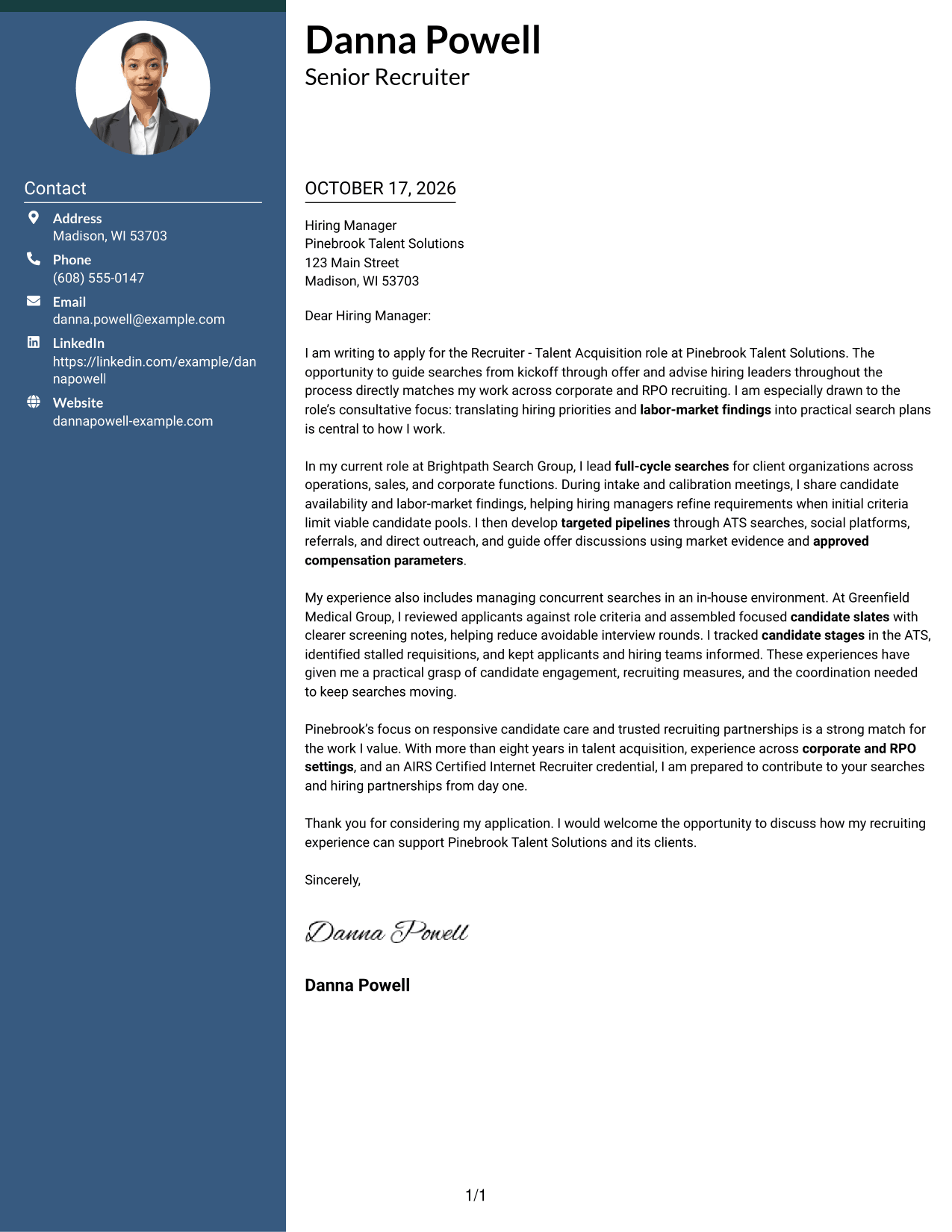 Cover letter example — page 1