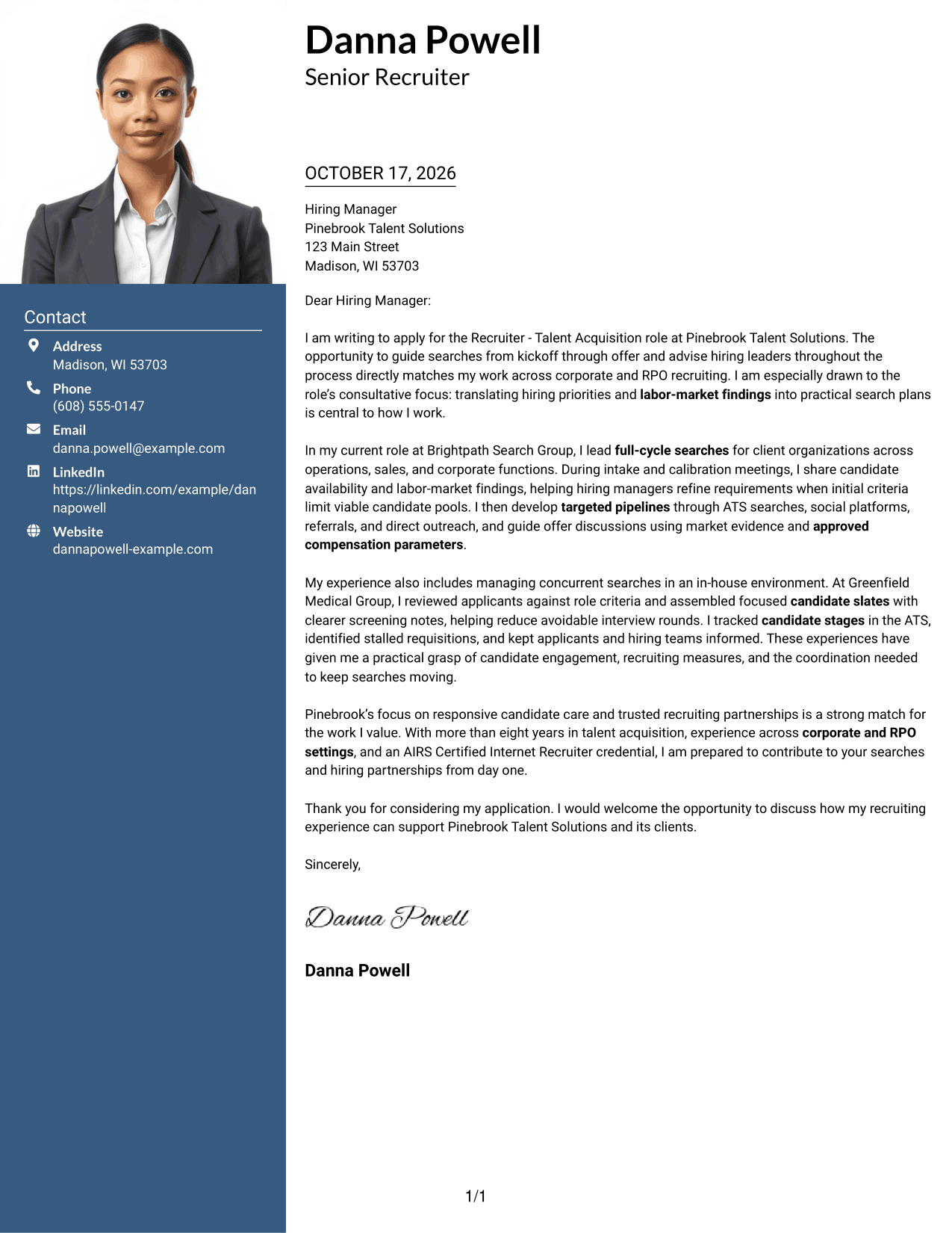 Cover letter example — page 1