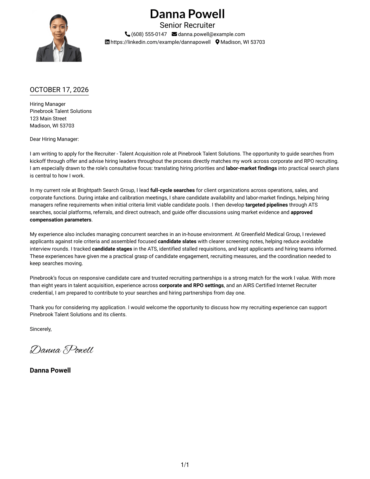 Cover letter example — page 1