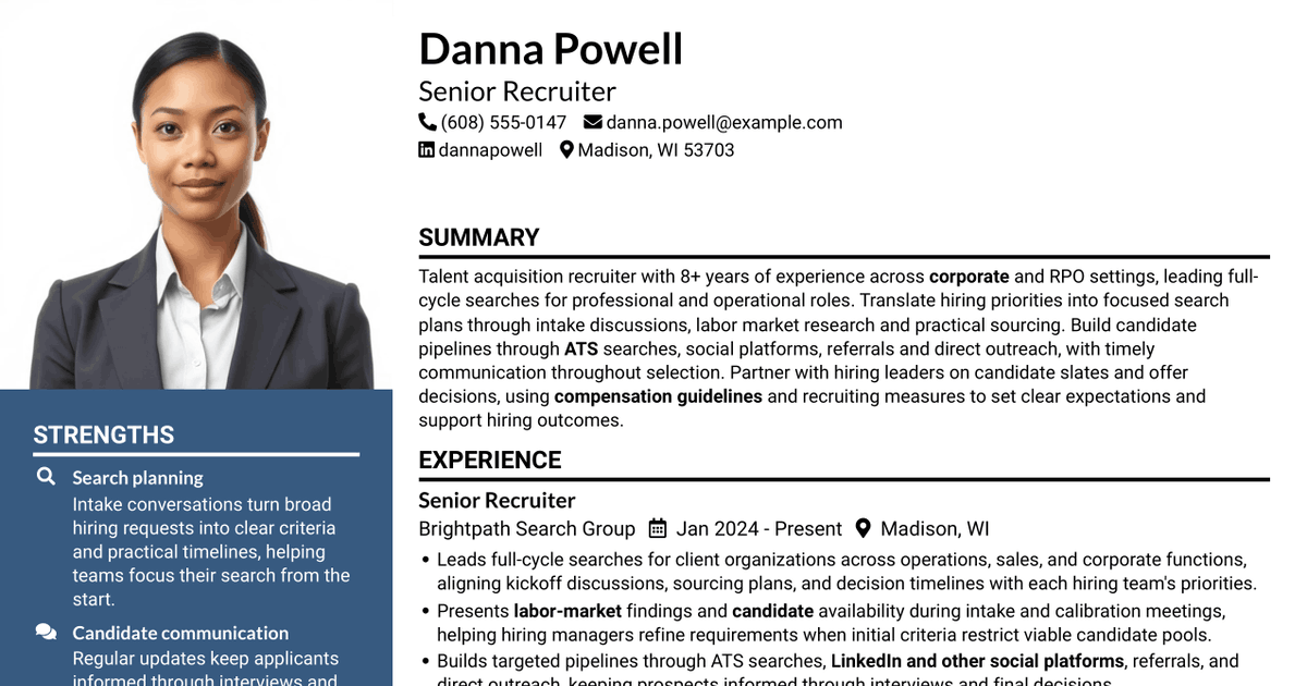 7 Recruiter - Talent Acquisition Resume Templates with Example