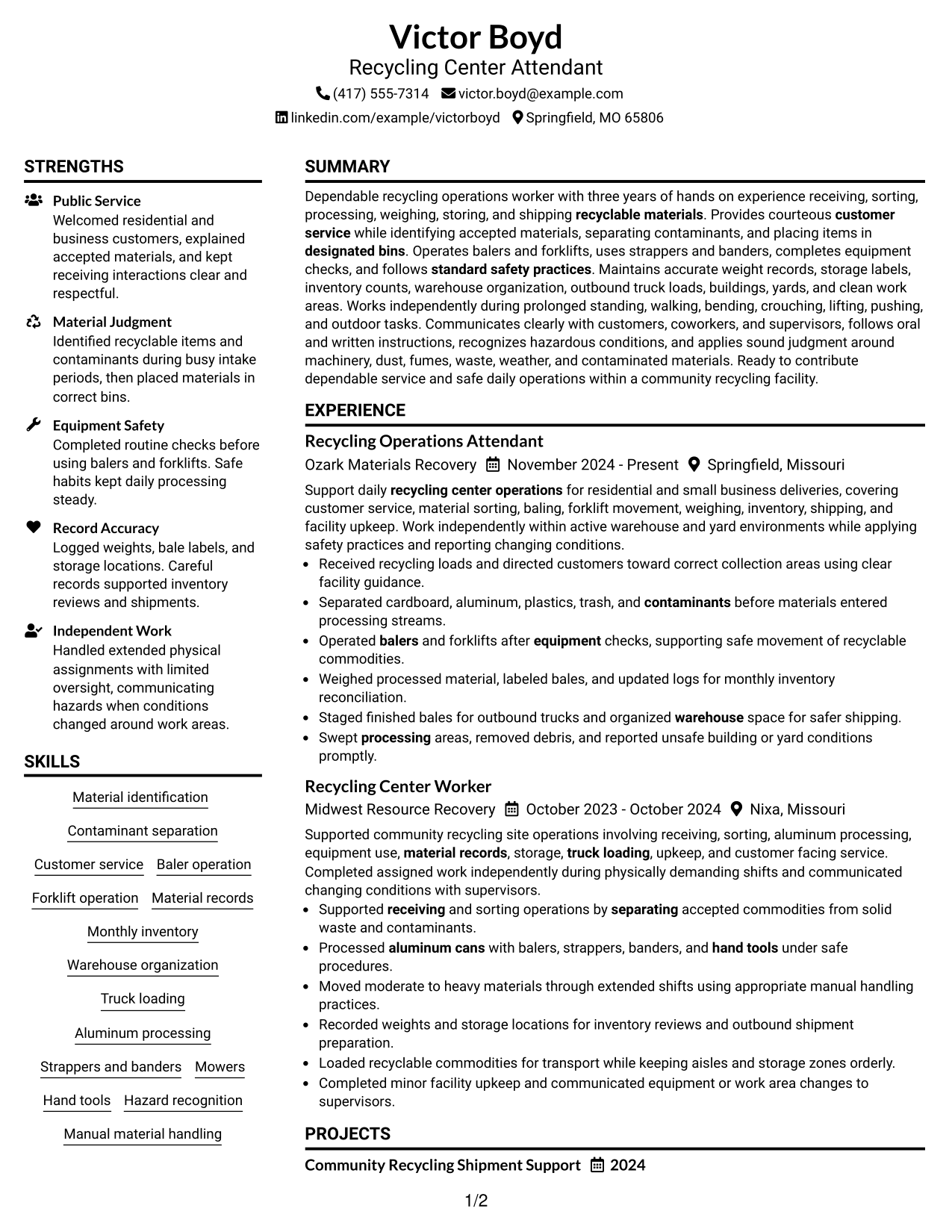 Resume Example Page 1