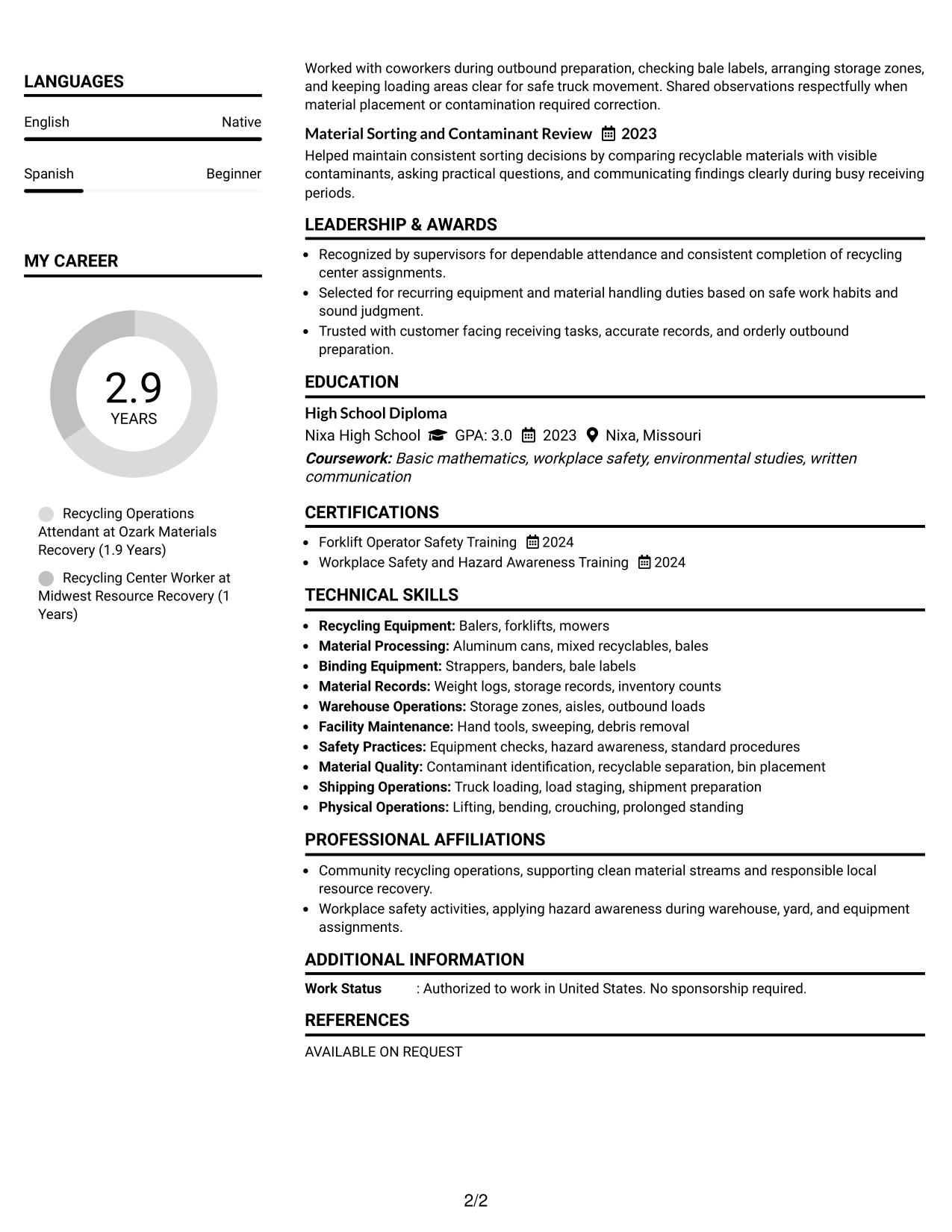 Resume Example Page 2
