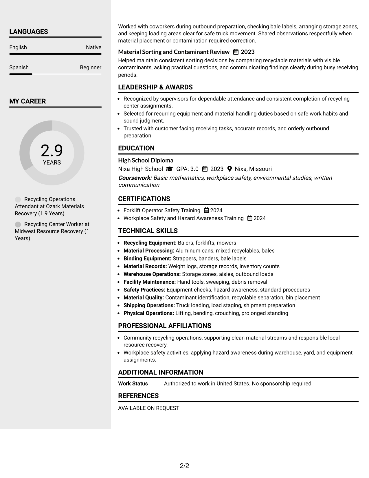 Resume Example Page 2