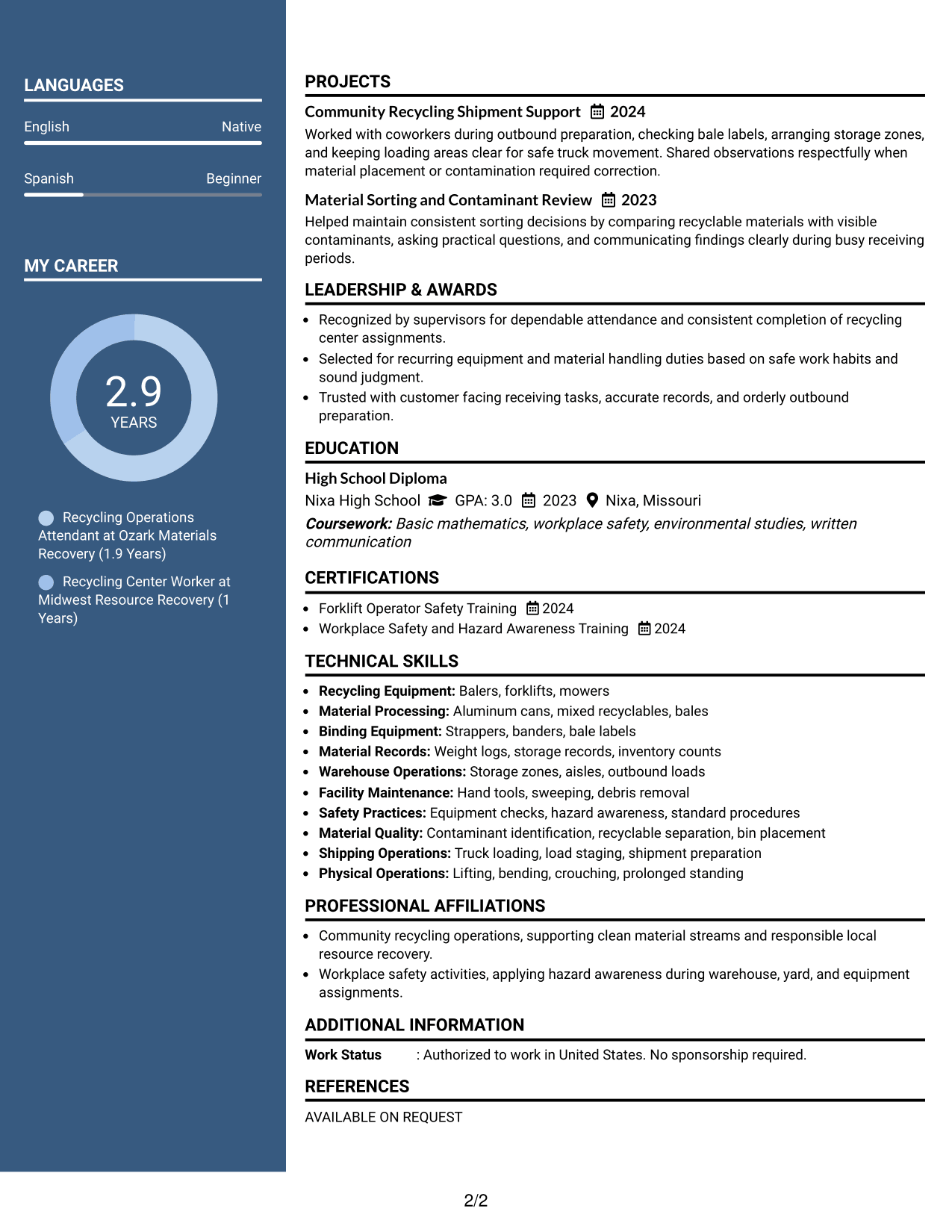 Resume Example Page 2