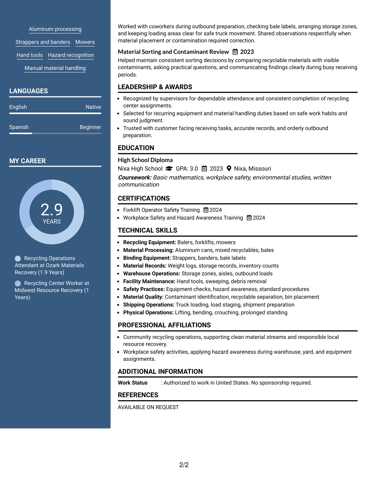 Resume Example Page 2