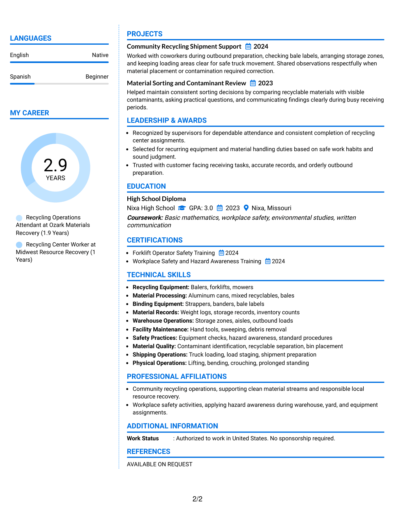 Resume Example Page 2