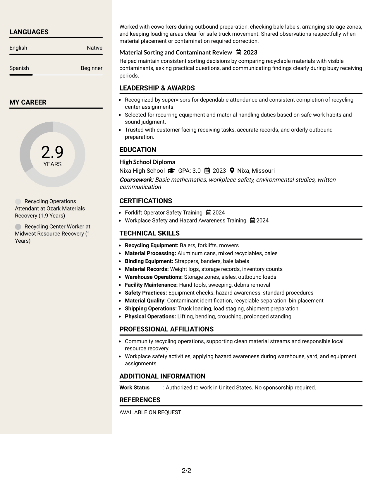 Resume Example Page 2