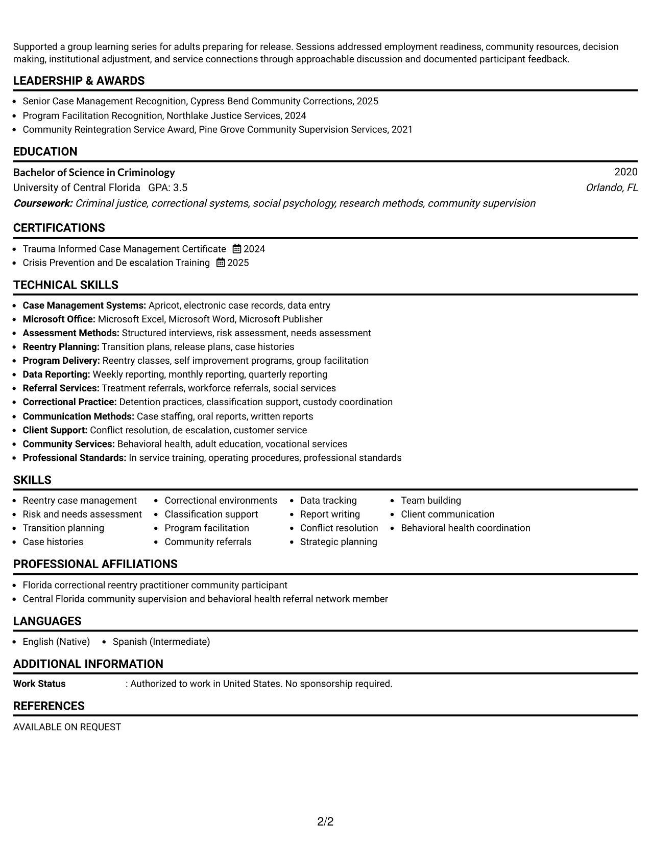 Resume Example Page 2