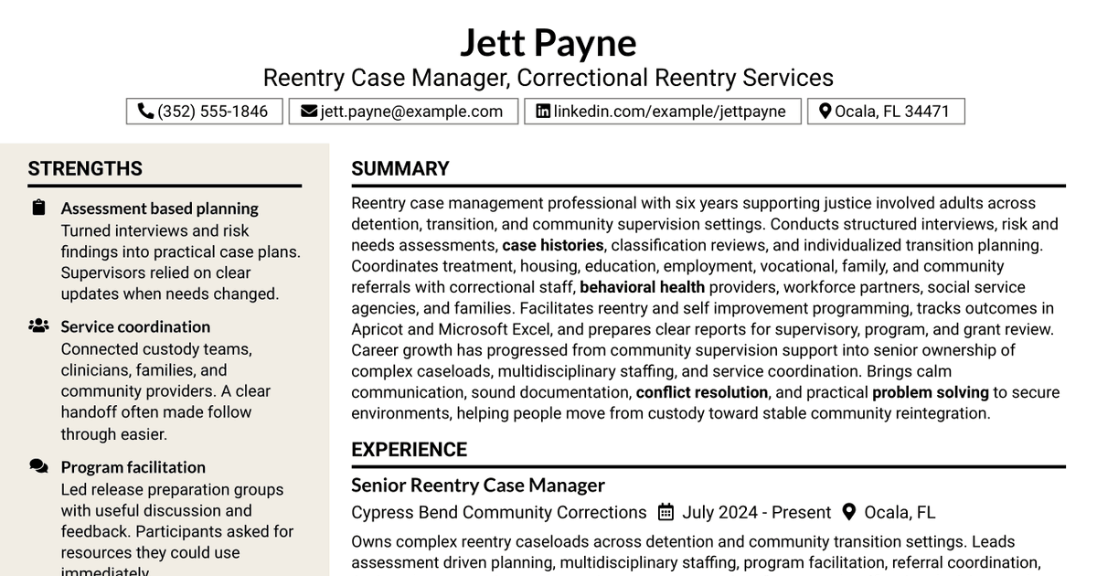 7 Reentry Case Manager - Correctional Reentry Services Resume Templates with Example