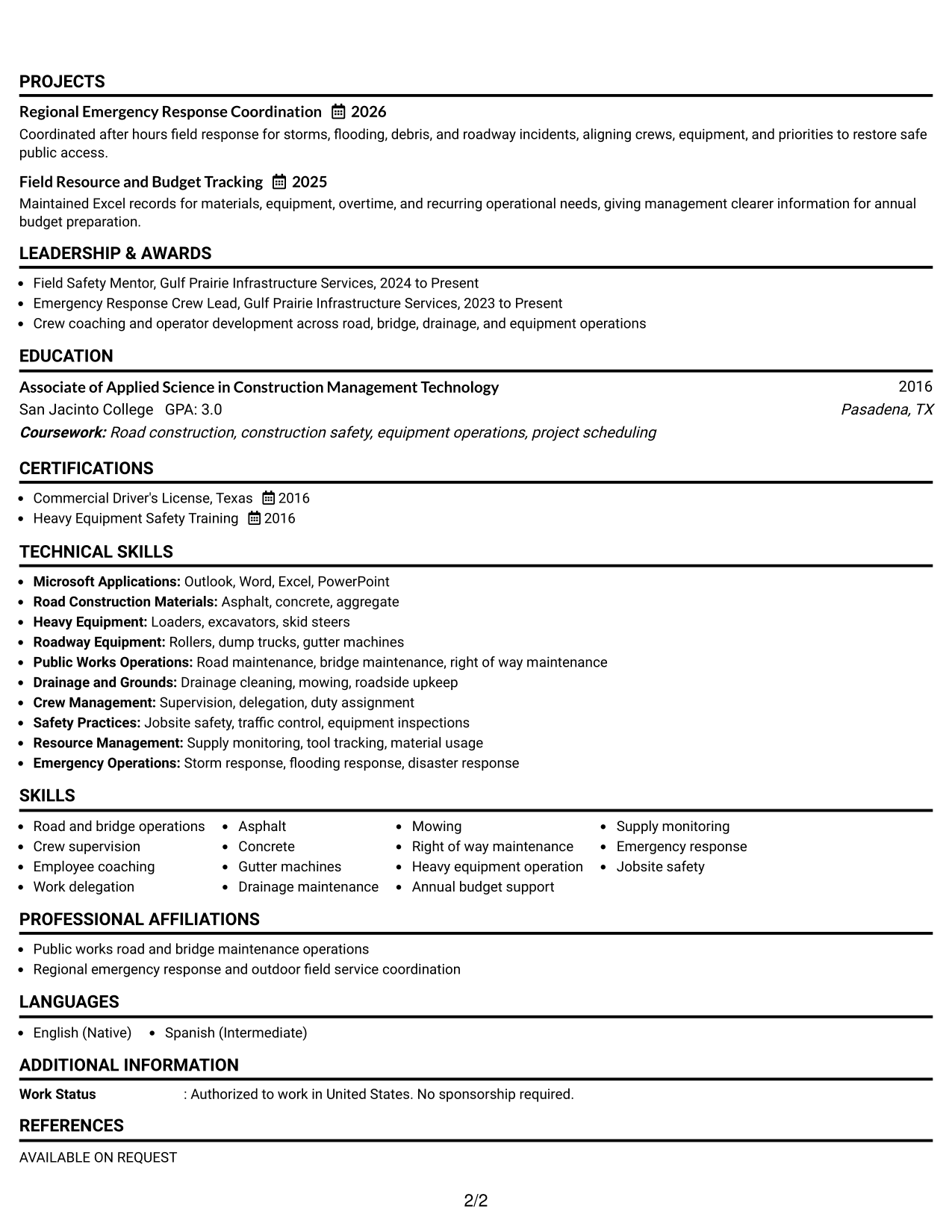 Resume Example Page 2