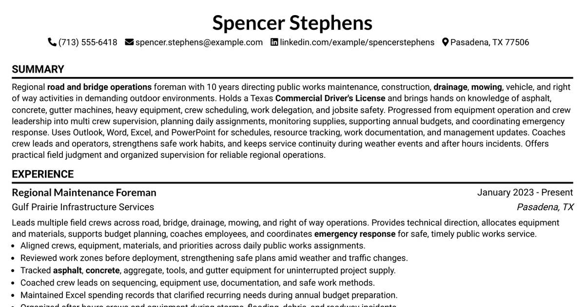 7 Regional Foreman Resume Templates with Example
