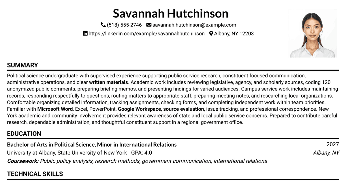 7 Regional Internship Resume Templates with Example