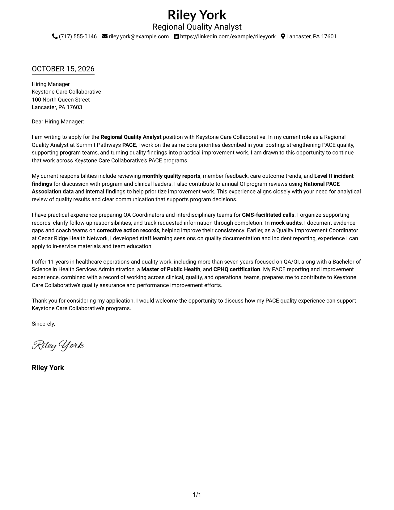 Cover letter example — page 1