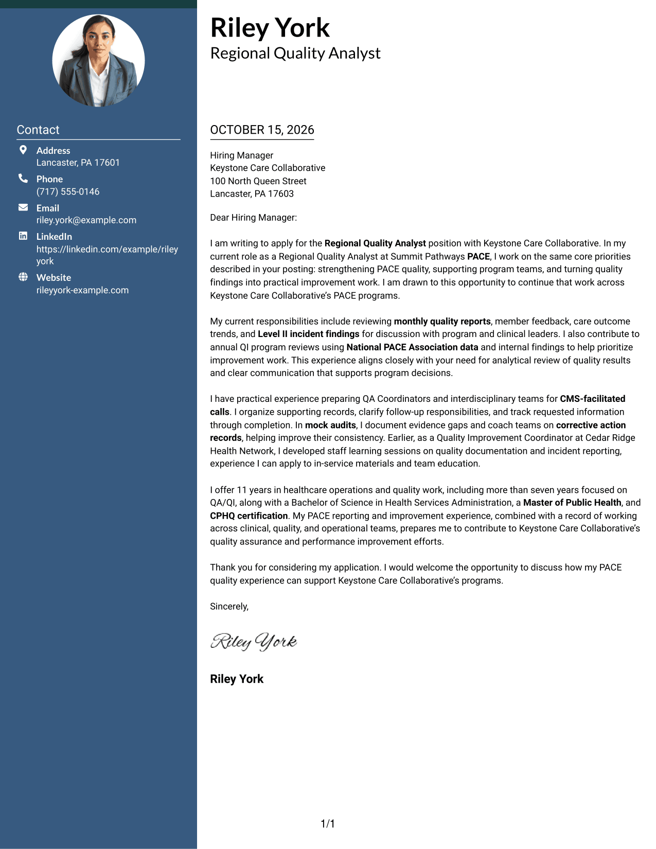 Cover letter example — page 1