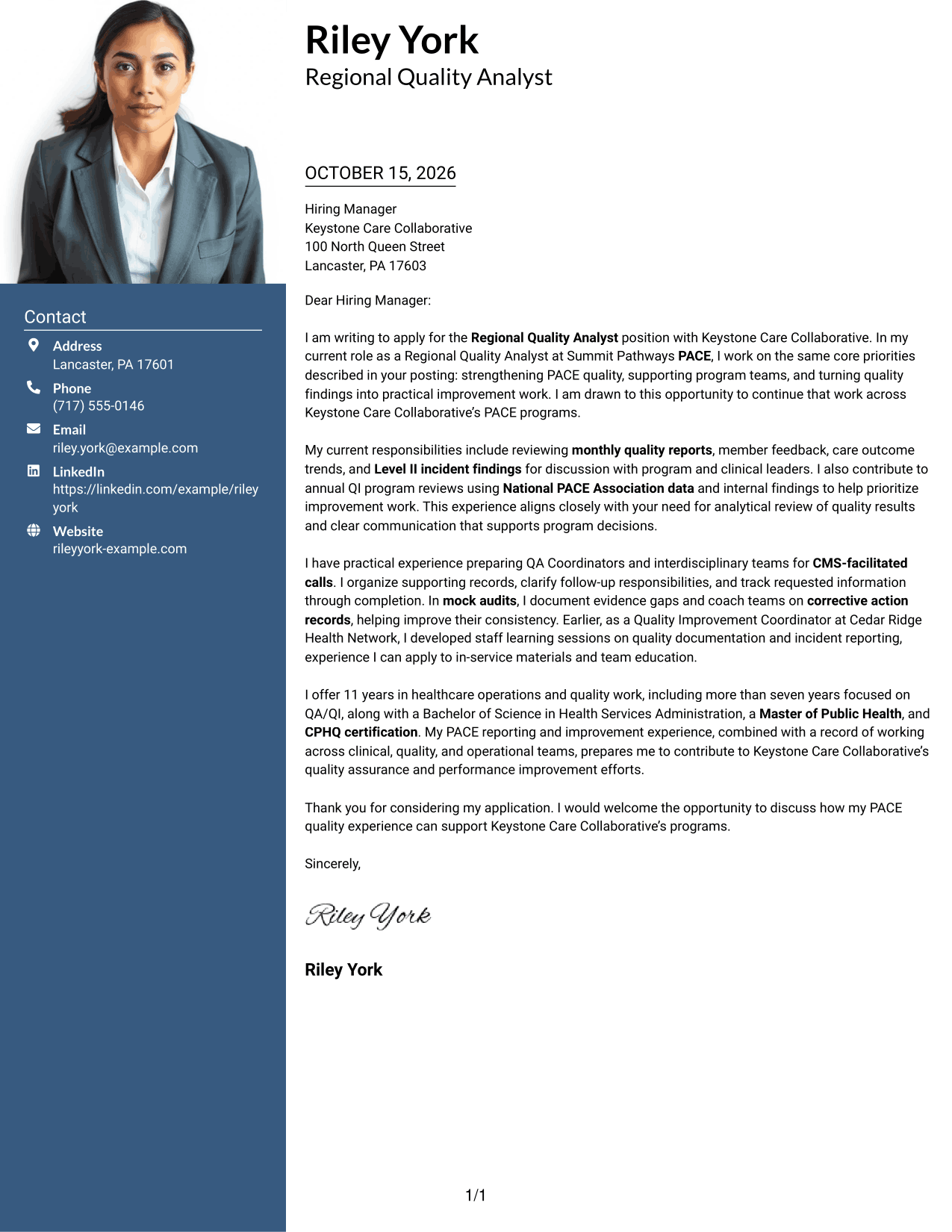 Cover letter example — page 1