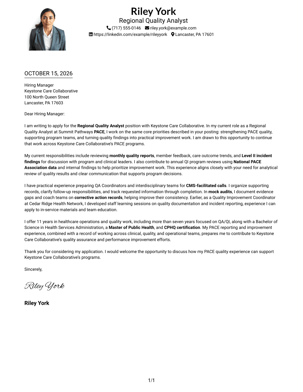 Cover letter example — page 1