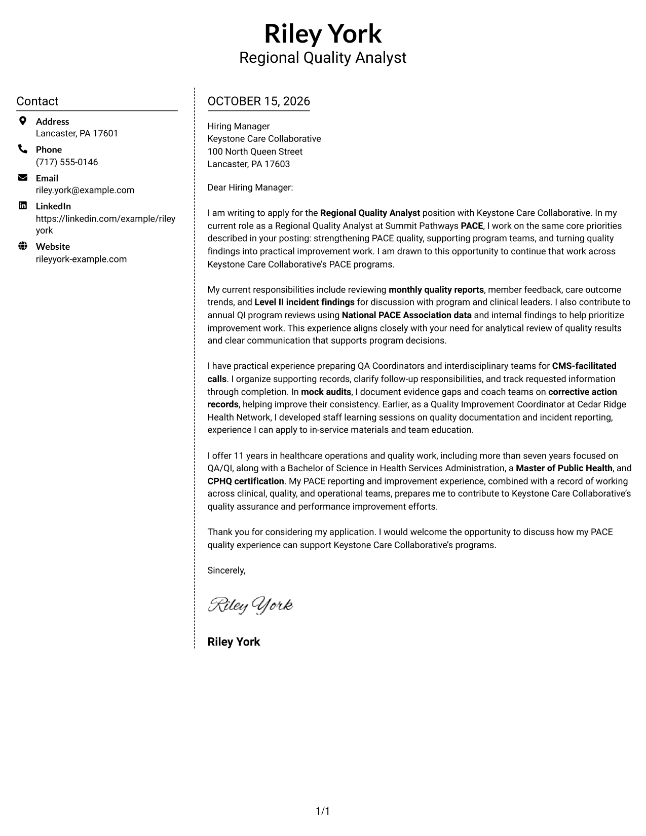 Cover letter example — page 1