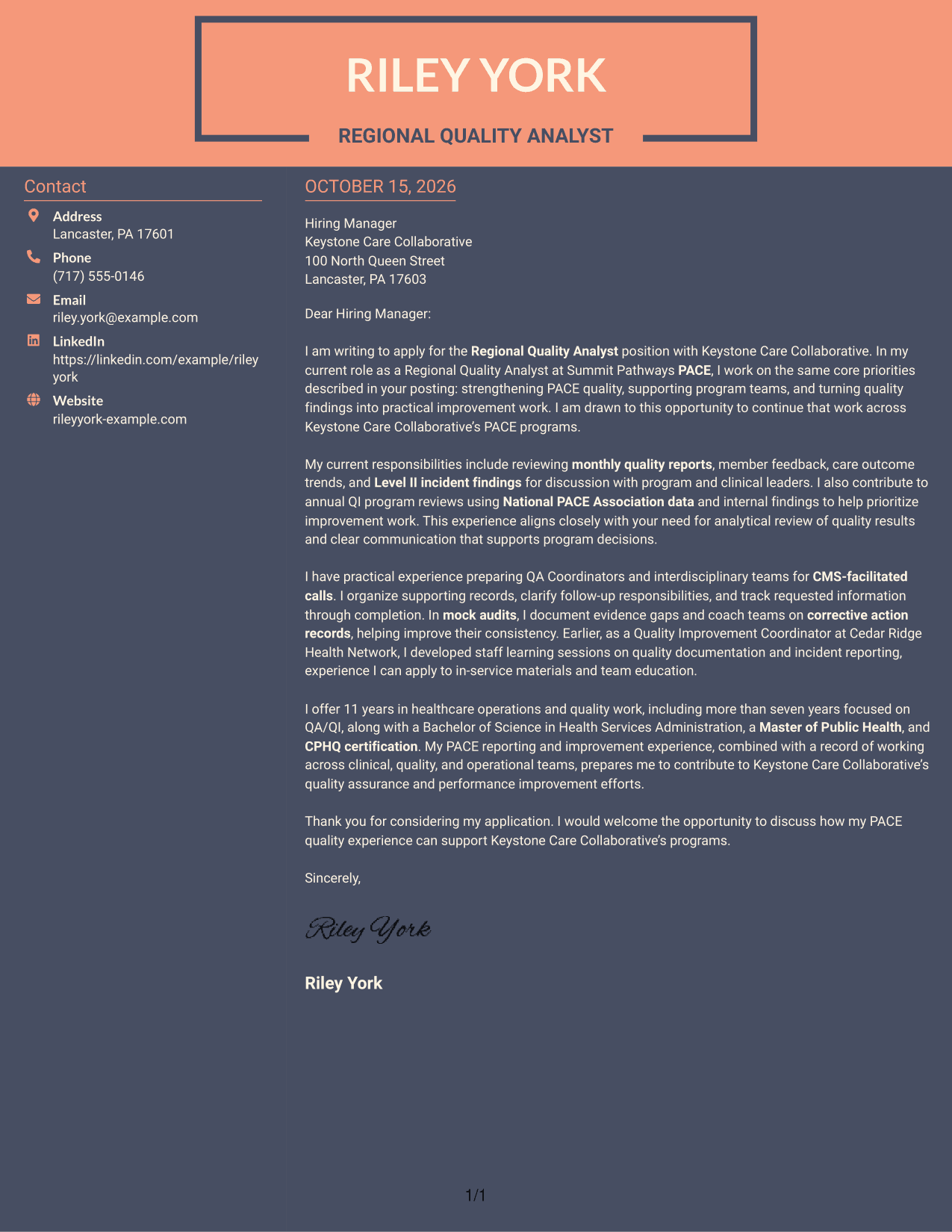 Cover letter example — page 1