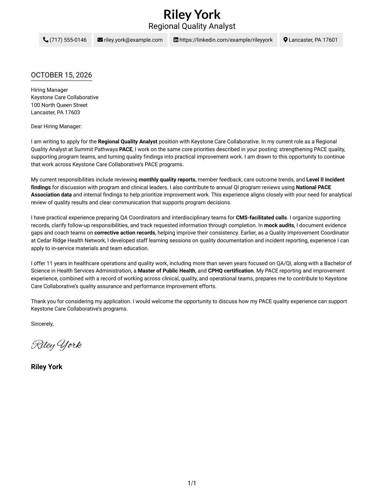 Cover letter example — page 1