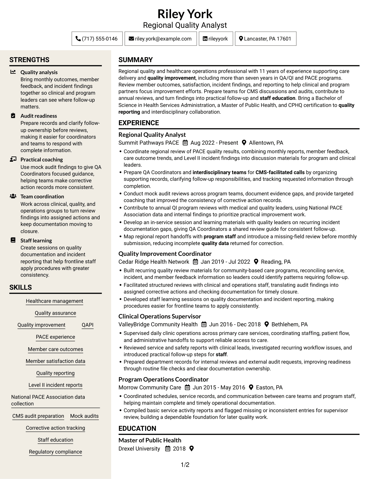 Resume example — page 1